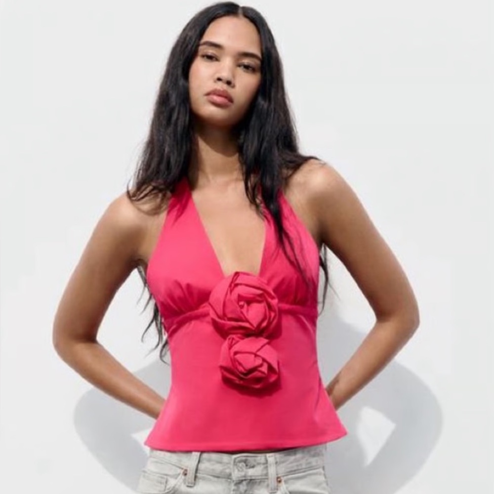 ❌SOLD❌ Zara NWT Pink Floral Halter Top - Picture 2 of 6